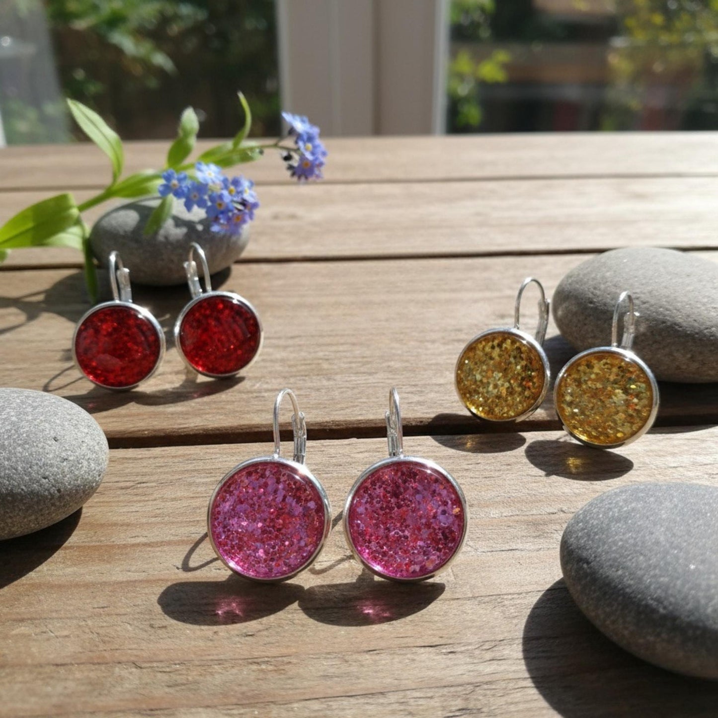 Glitter Resin Drop Earrings Silver Plated | Handmade Statement Jewellery
