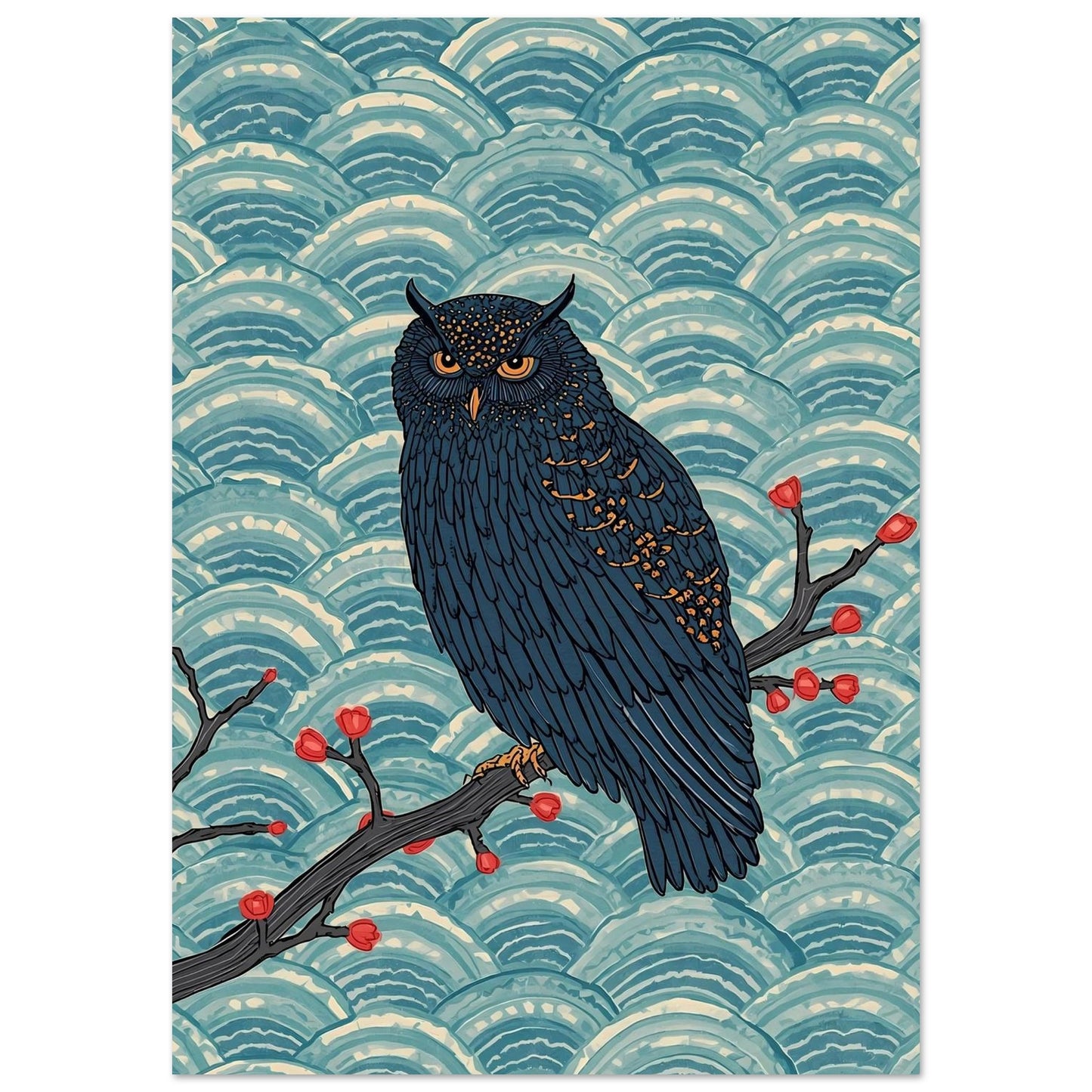 Midnight Owl Japanese Art Wall Poster A0 (84.1 x 118.9 cm)