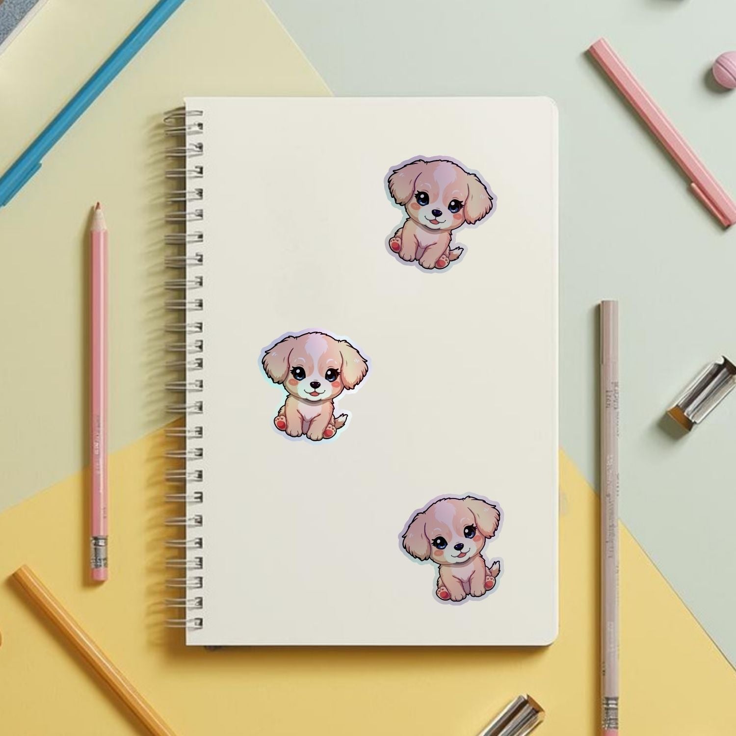 Kawaii Puppy Rainbow Set | Cute Dog | Holographic Foil | Kiss-Cut Sticker