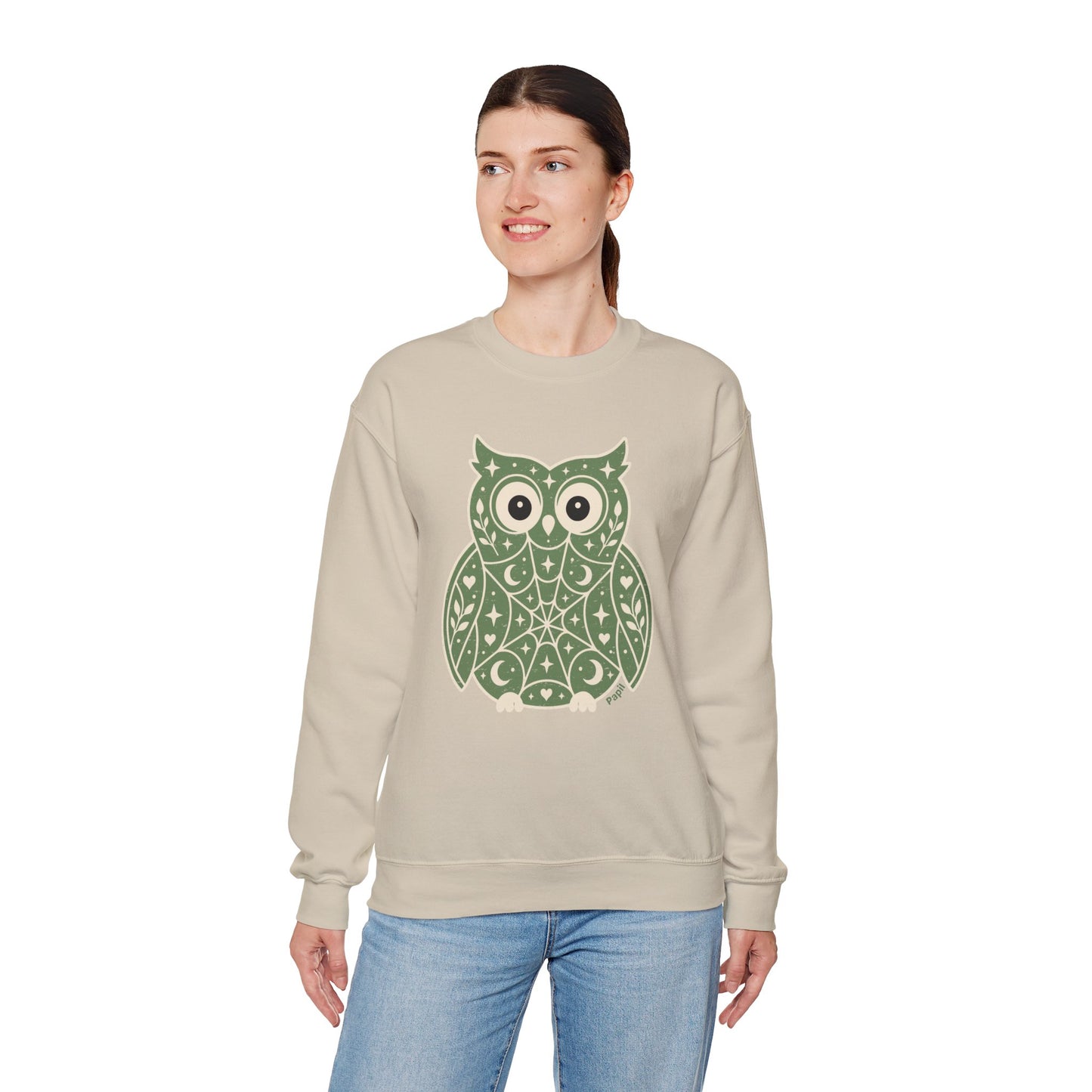 Wise & Whimsical — Folk Owl Cosy Crewneck Sweatshirt