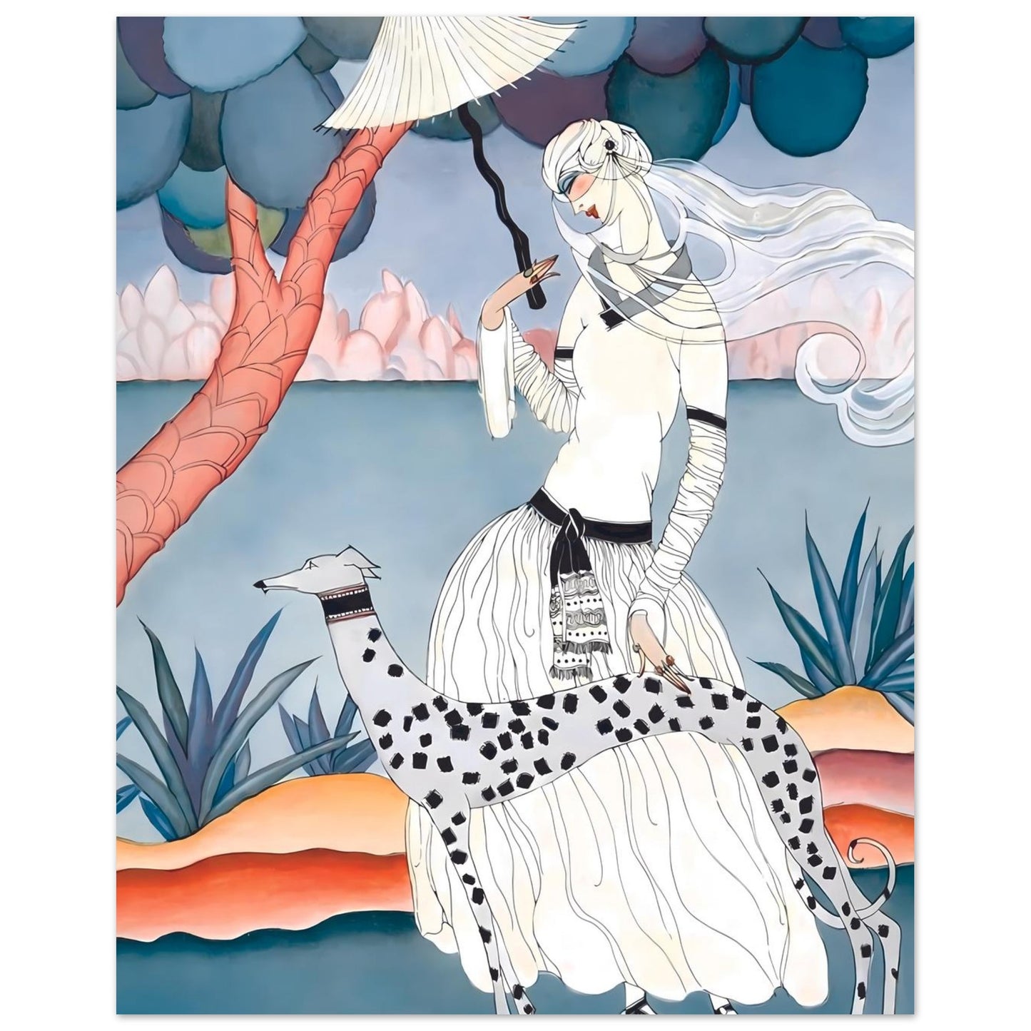 Ms Vogue & Her Spotted Hound Art Deco Wall Art Poster 40x50 cm 16x20″
