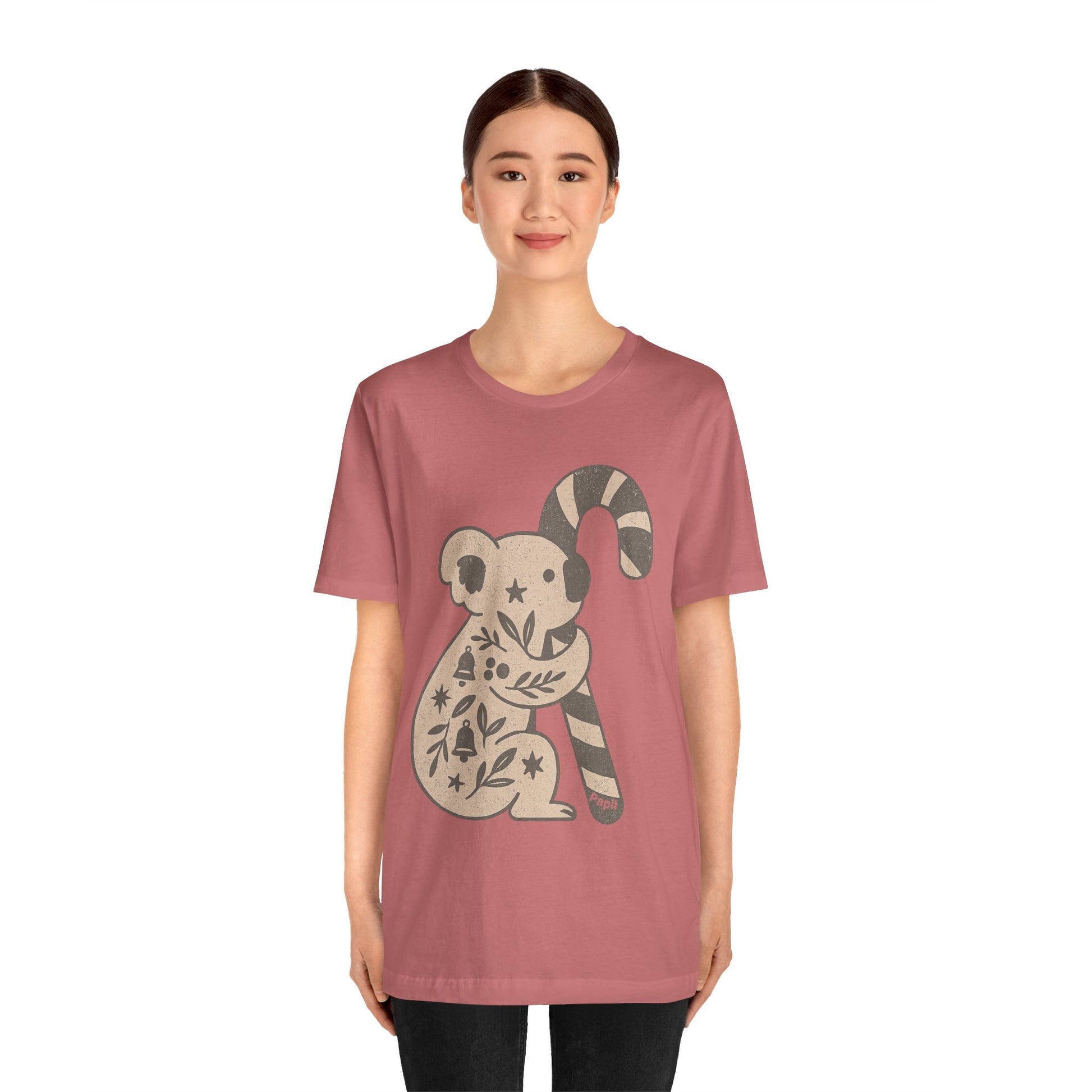 Koala Candy Cane Christmas Unisex T-Shirt — Cute Floral Koala Australian Holiday Tee