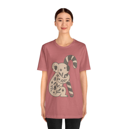 Koala Candy Cane Christmas Unisex T-Shirt — Cute Floral Koala Australian Holiday Tee