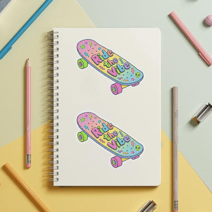 Ride the Vibe Skateboard | 90s Skater | Glitter Vinyl | Die-Cut Sticker