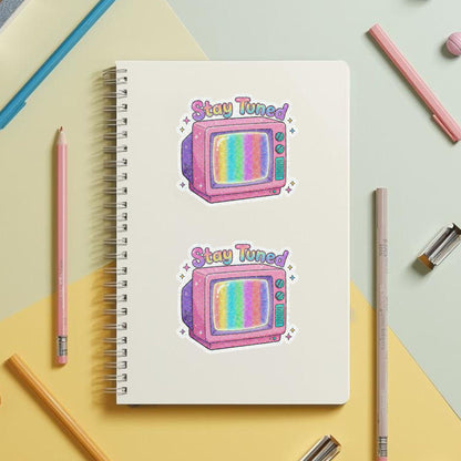 Stay Tuned Retro TV | 90s Pastel | Glitter Vinyl | Die-Cut Sticker