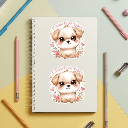 Pawsitive Vibes Puppy | Motivational | White Vinyl | Die-Cut Sticker