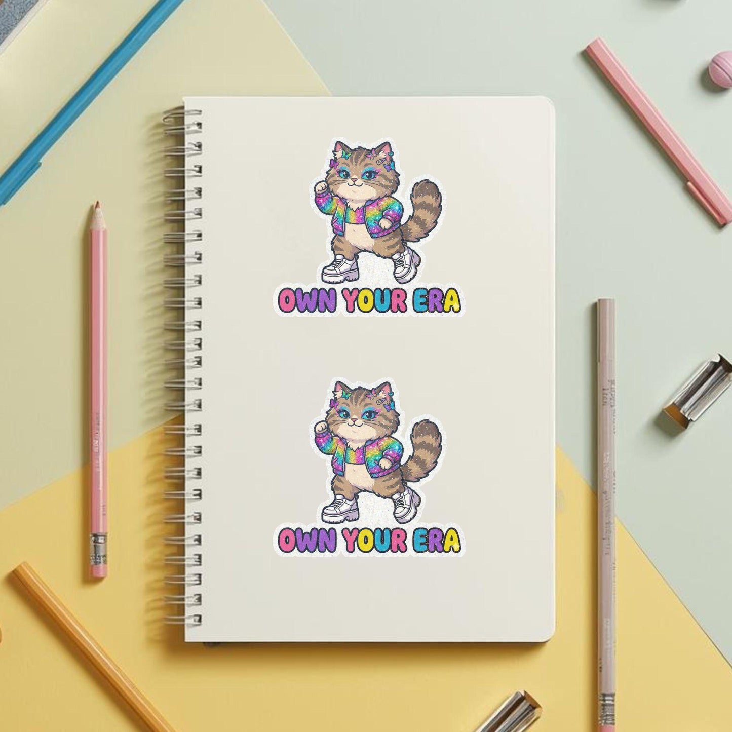 Own Your Era Fashion Cat | Pop Aesthetic | Glitter Vinyl | Die-Cut Sticker