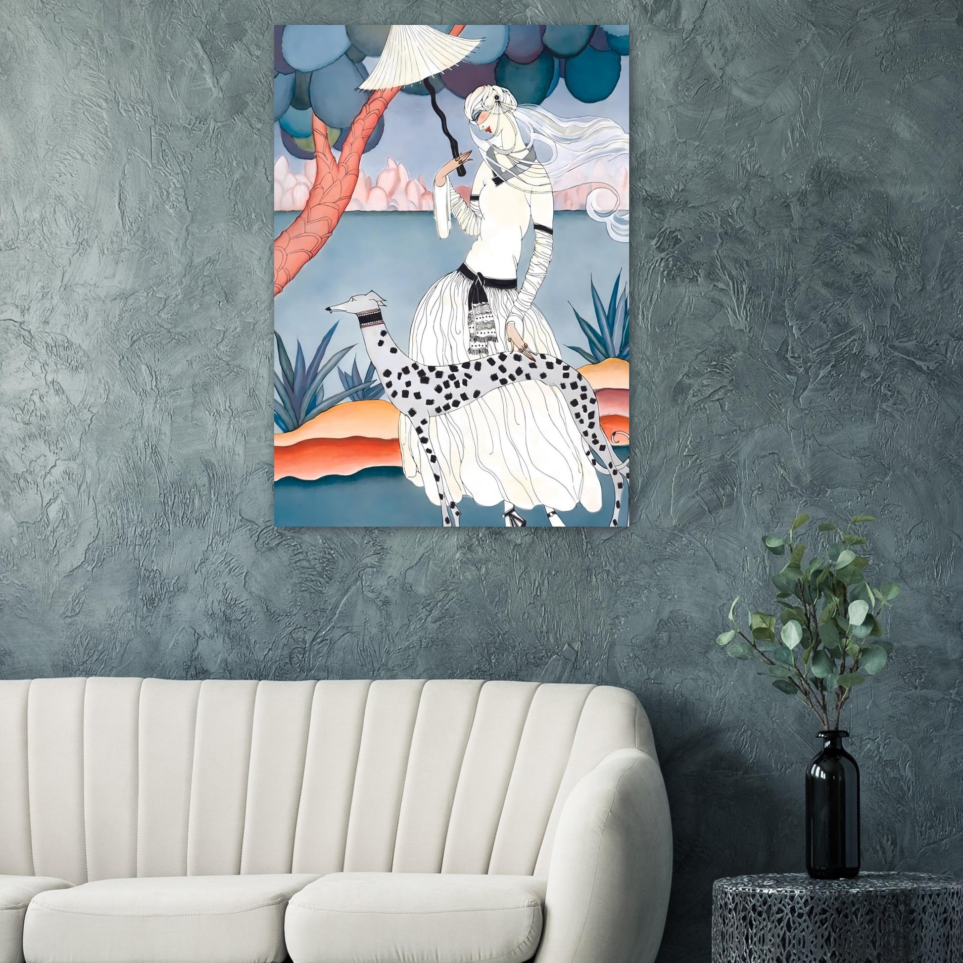 Ms Vogue & Her Spotted Hound Art Deco Wall Art Poster