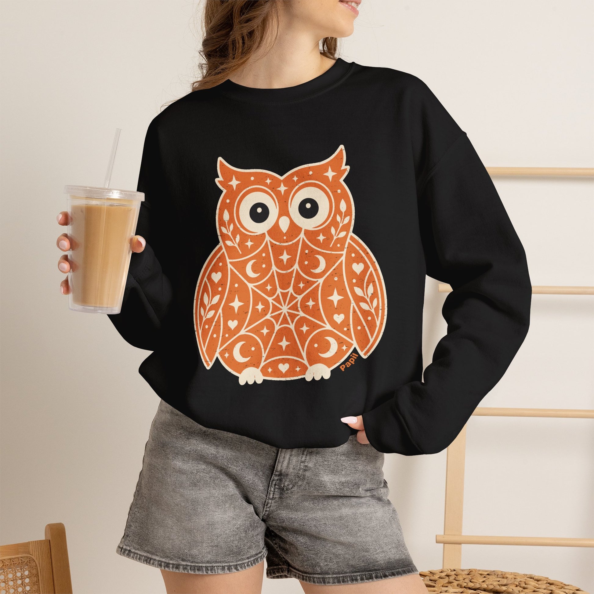 Wise & Whimsical — Folk Owl Cosy Crewneck Sweatshirt