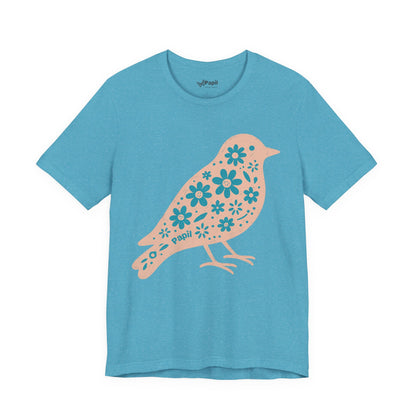 Floral Spring Bird Graphic T-Shirt Heather Aqua