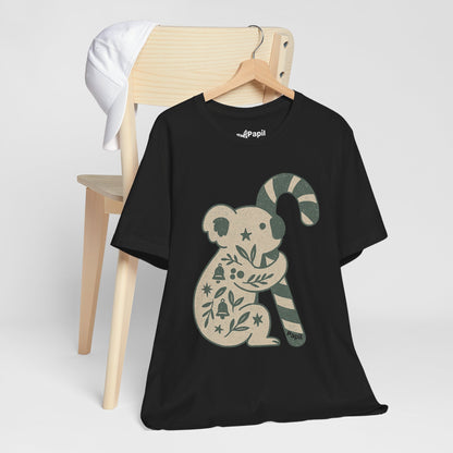 Koala Candy Cane Christmas Unisex T-Shirt — Cute Floral Koala Australian Holiday Tee