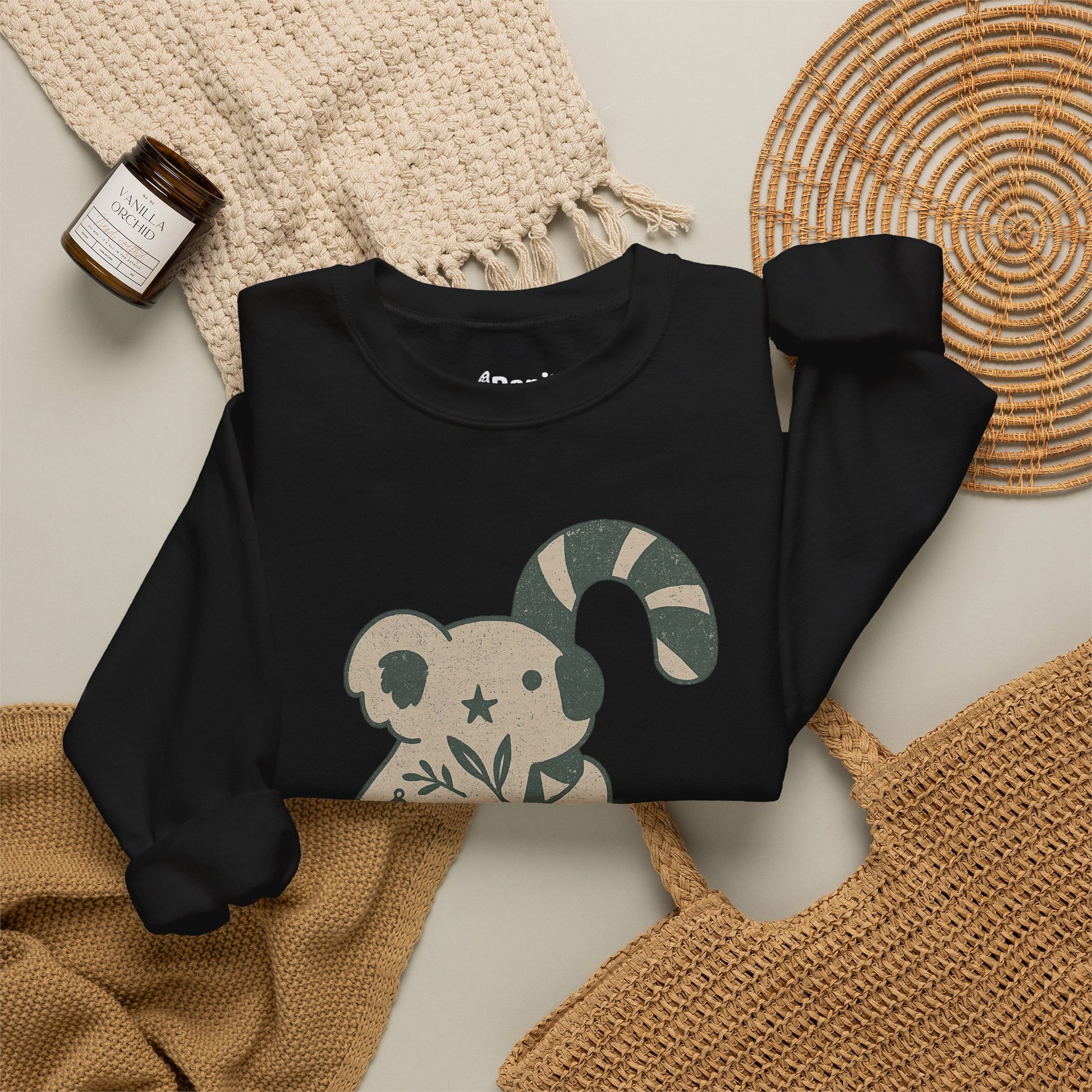 Koala Candy Cane Crewneck Christmas Sweatshirt — Whimsical Floral Australian Koala Holiday Sweatshirt