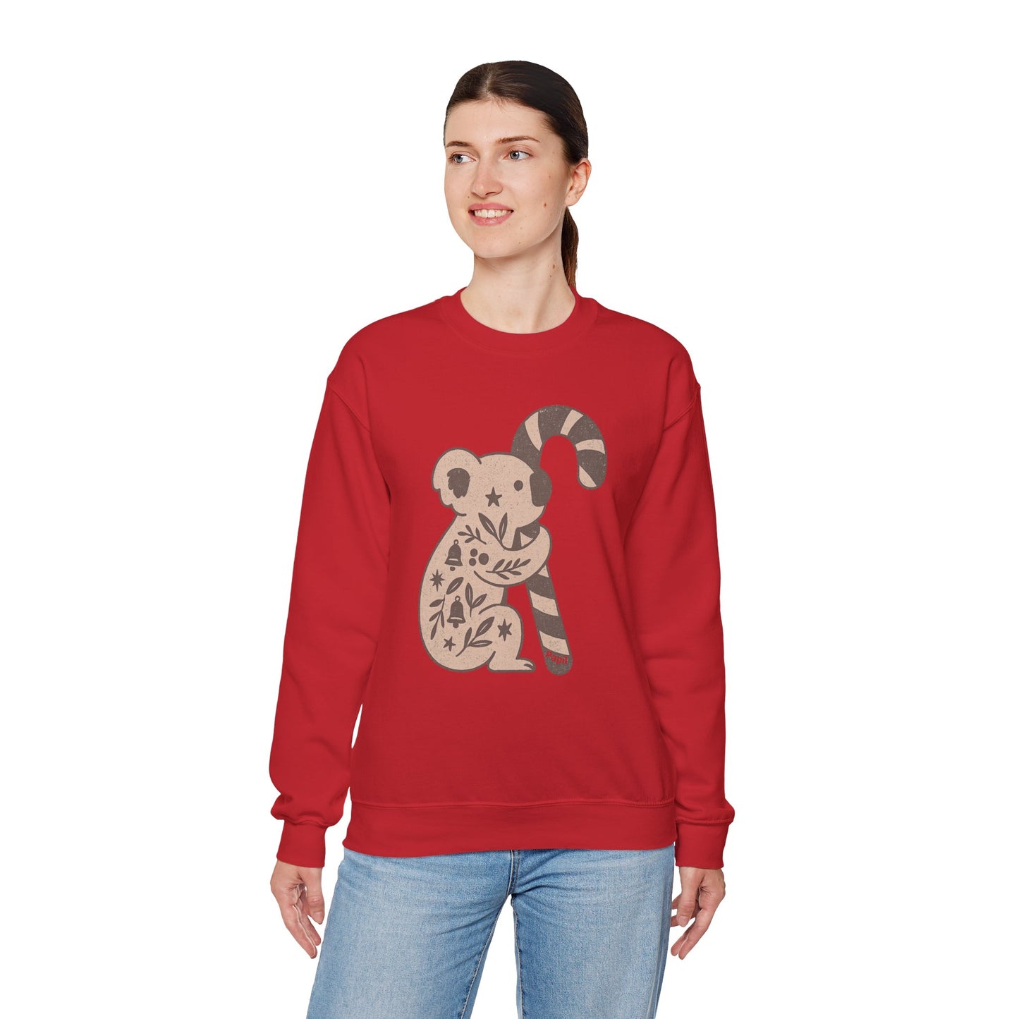 Koala Candy Cane Crewneck Christmas Sweatshirt — Whimsical Floral Australian Koala Holiday Sweatshirt