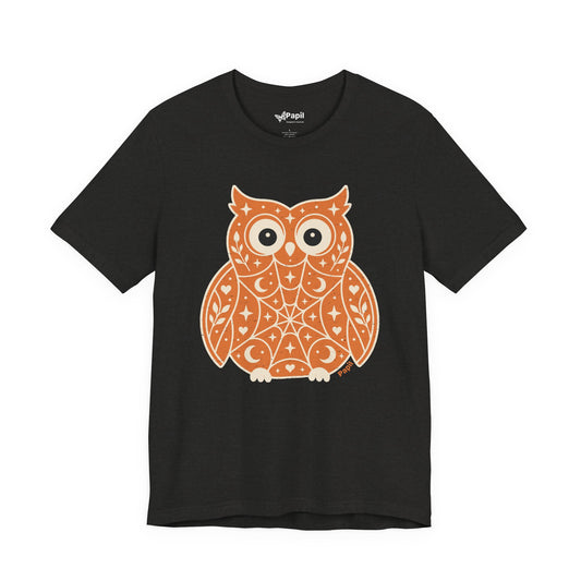 Enchanted Owl Halloween Tee, Whimsical Woodland Graphic (Green)