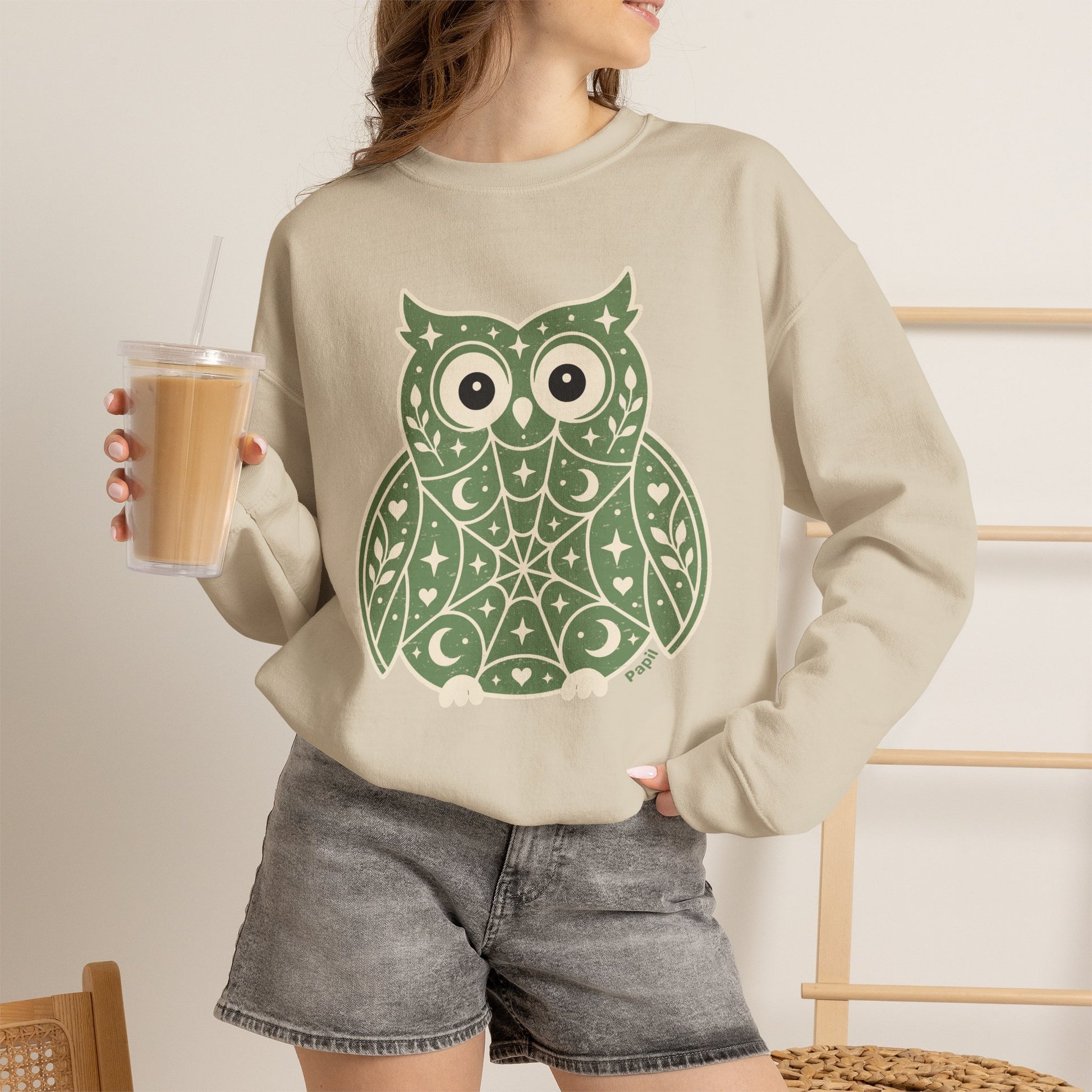 Wise & Whimsical — Folk Owl Cosy Crewneck Sweatshirt