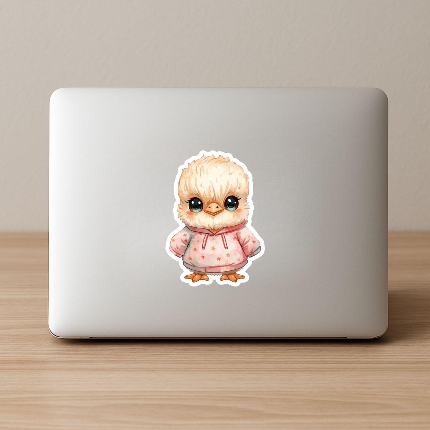 Cassowary Chick Star Hoodie | Kawaii | White Gloss Vinyl | Die-Cut Sticker