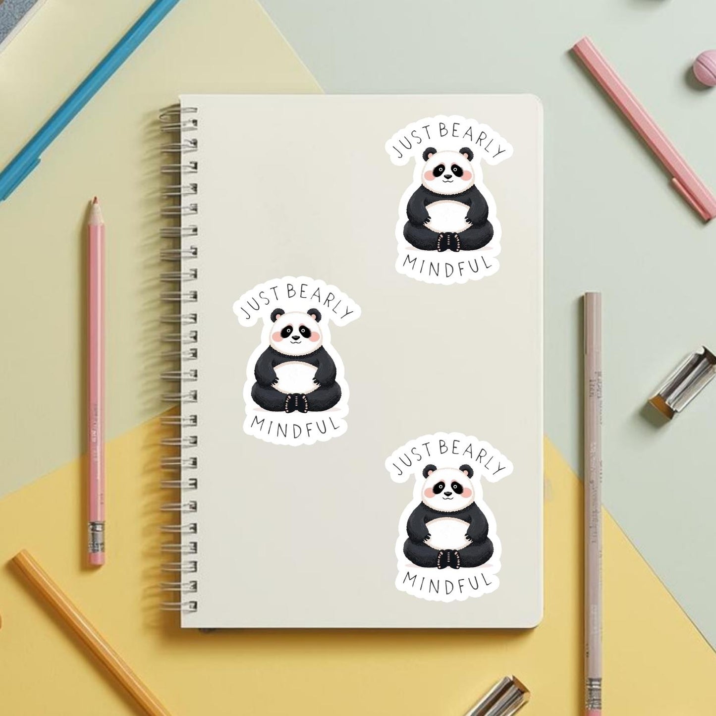 Just Bearly Mindful Panda | Meditation | White Gloss Vinyl | Die-Cut Sticker