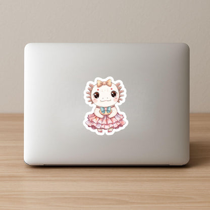 Axolotl Ballerina Pink Tutu | Kawaii | White Gloss Vinyl | Die-Cut Sticker