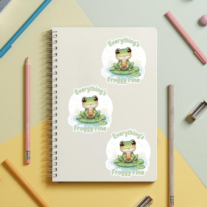 Everything's Froggy Fine Bubble Tea | Kawaii | White Gloss Vinyl | Die-Cut Sticker