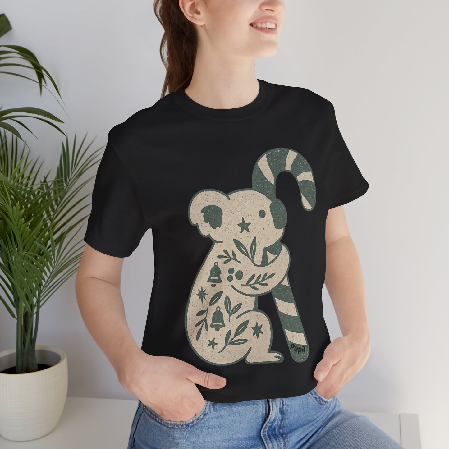 Koala Candy Cane Christmas Unisex T-Shirt — Cute Floral Koala Australian Holiday Tee