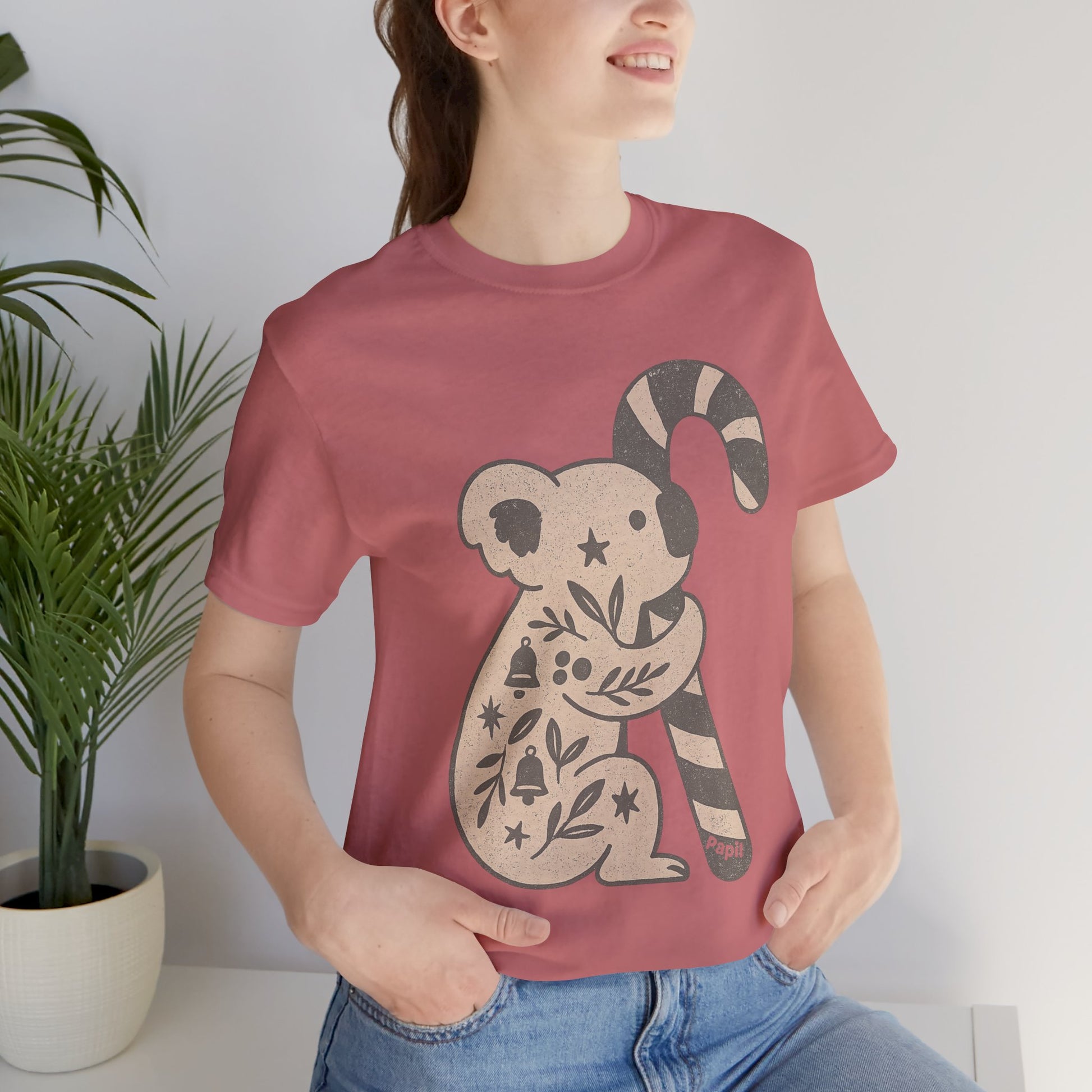Koala Candy Cane Christmas Unisex T-Shirt — Cute Floral Koala Australian Holiday Tee