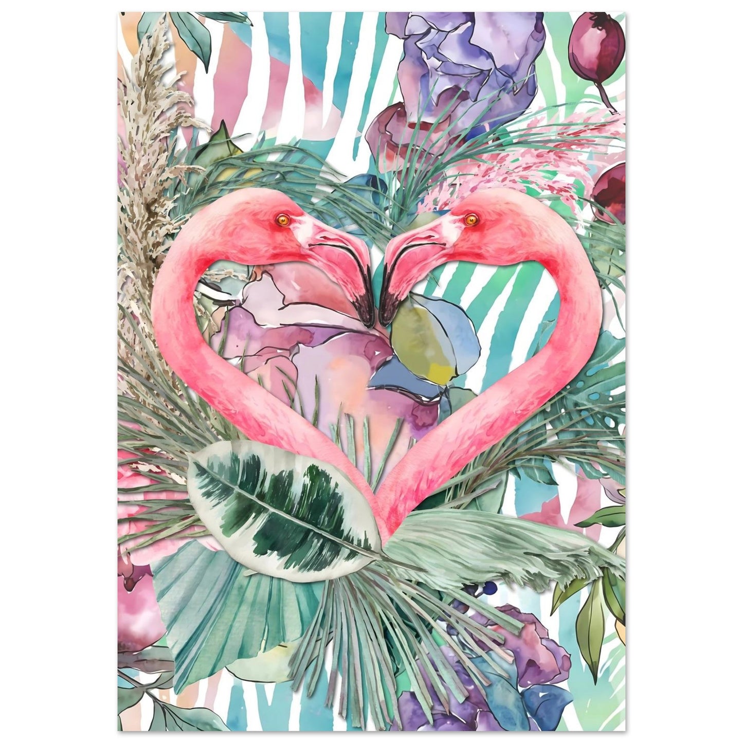 Flamingo Love Tropical Wall Art Poster A1 (59.4 x 84.1 cm)
