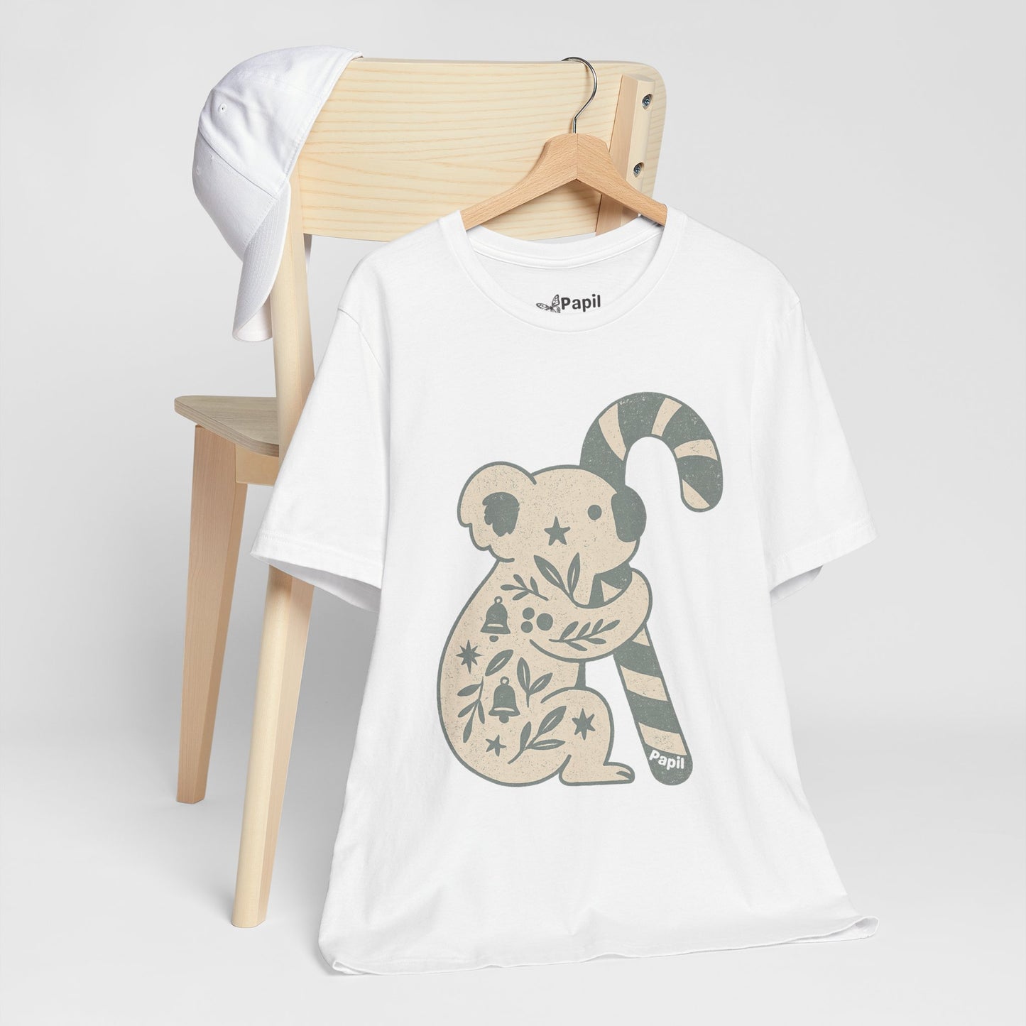 Koala Candy Cane Christmas Unisex T-Shirt — Cute Floral Koala Australian Holiday Tee