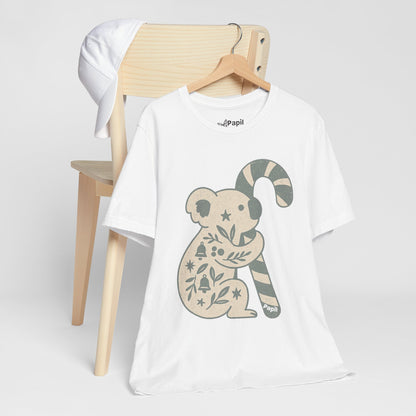 Koala Candy Cane Christmas Unisex T-Shirt — Cute Floral Koala Australian Holiday Tee