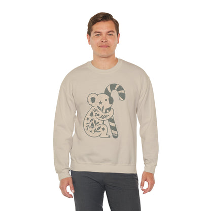 Koala Candy Cane Crewneck Christmas Sweatshirt — Whimsical Floral Australian Koala Holiday Sweatshirt