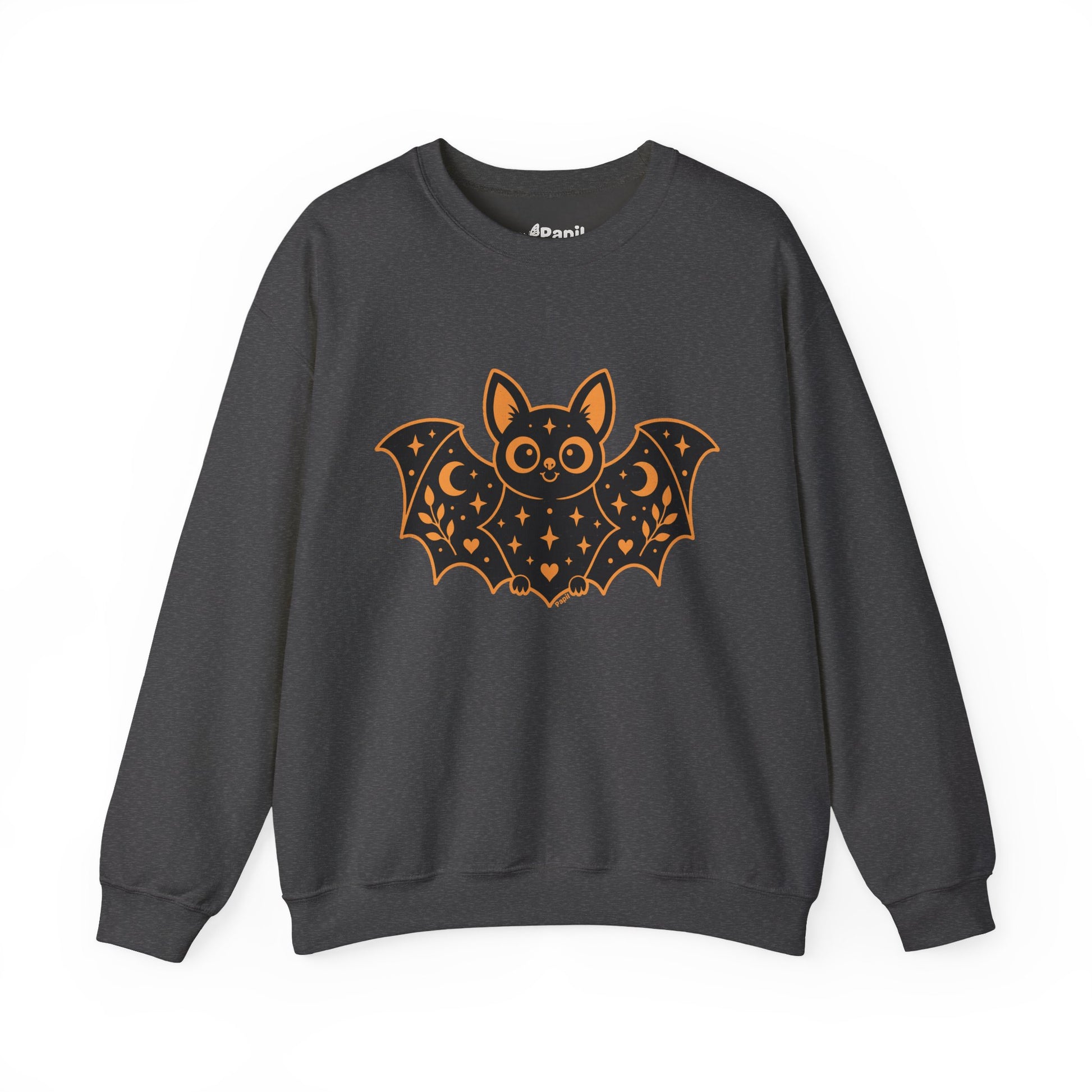 Moonlit Magic — Cute Purple Bat Halloween Crewneck Sweatshirt Dark Heather