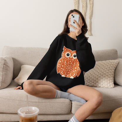 Wise & Whimsical — Folk Owl Cosy Crewneck Sweatshirt