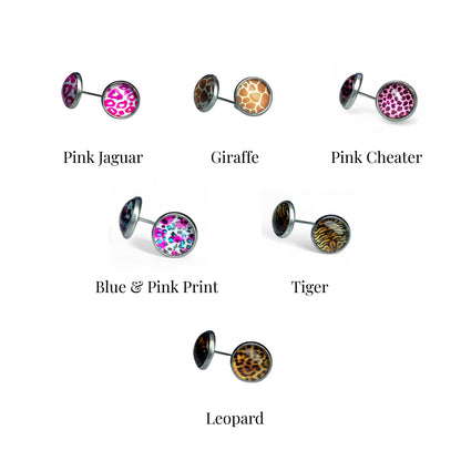 Wild Animal Print Stud Earrings, Handmade Everyday Statement Studs