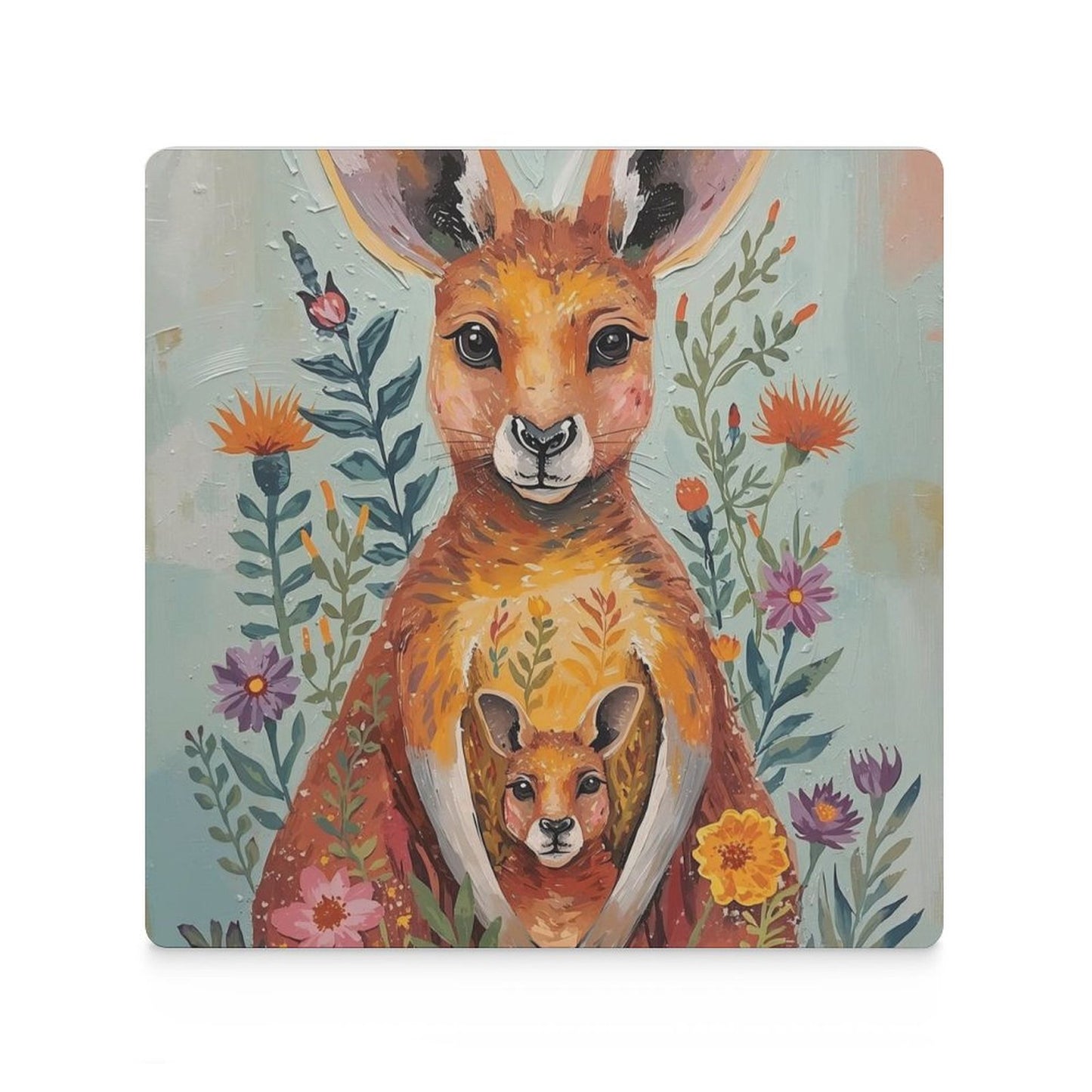 Kangaroo & Joey Australian Wildflower Coasters — US-Made, Set of 4
