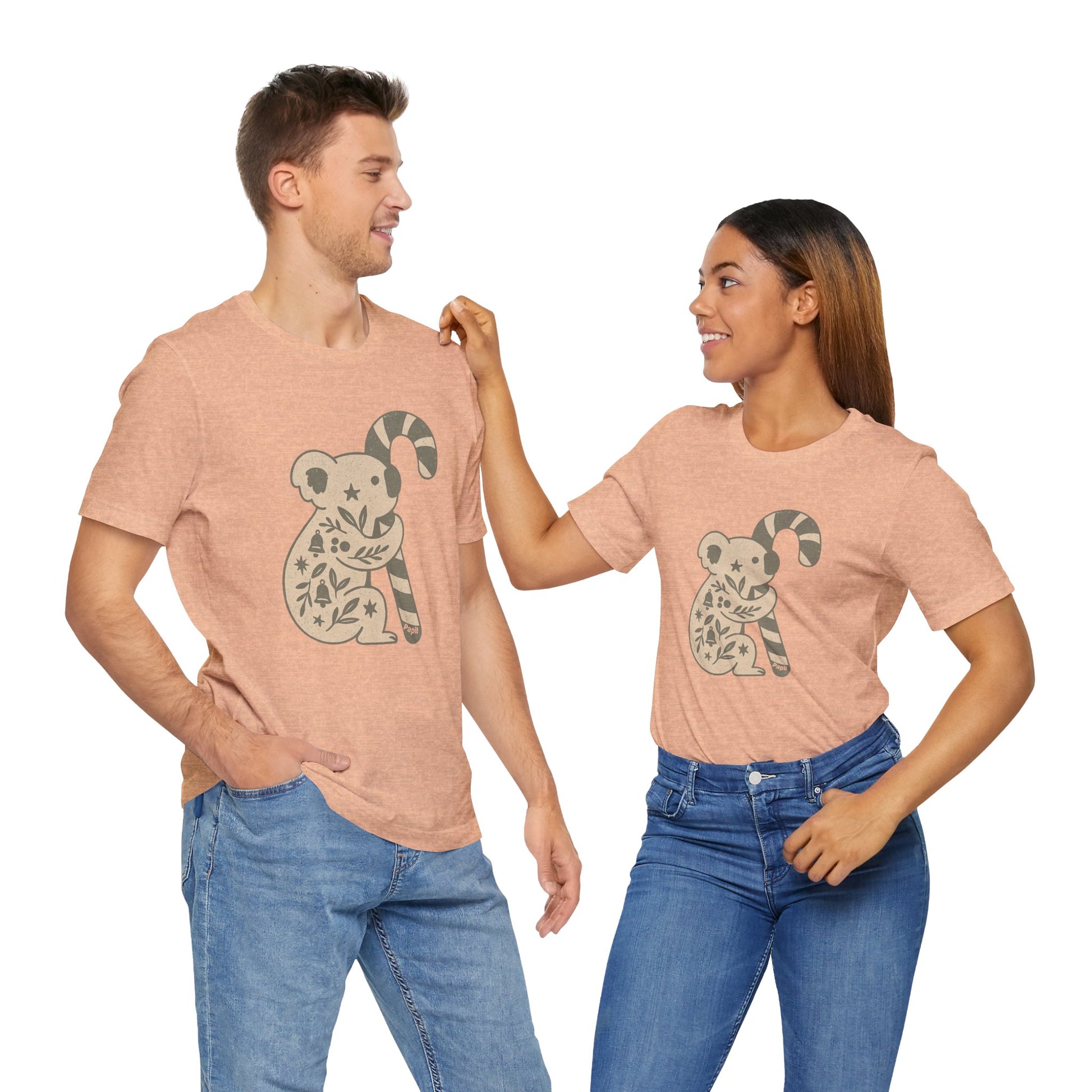 Floral Koala with Candy Cane Christmas Tee | Botanical Animal Woodland T-Shirt