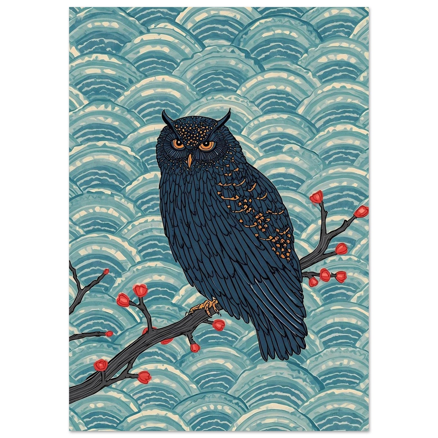 Midnight Owl Japanese Art Wall Poster A3 (29.7 x 42 cm)