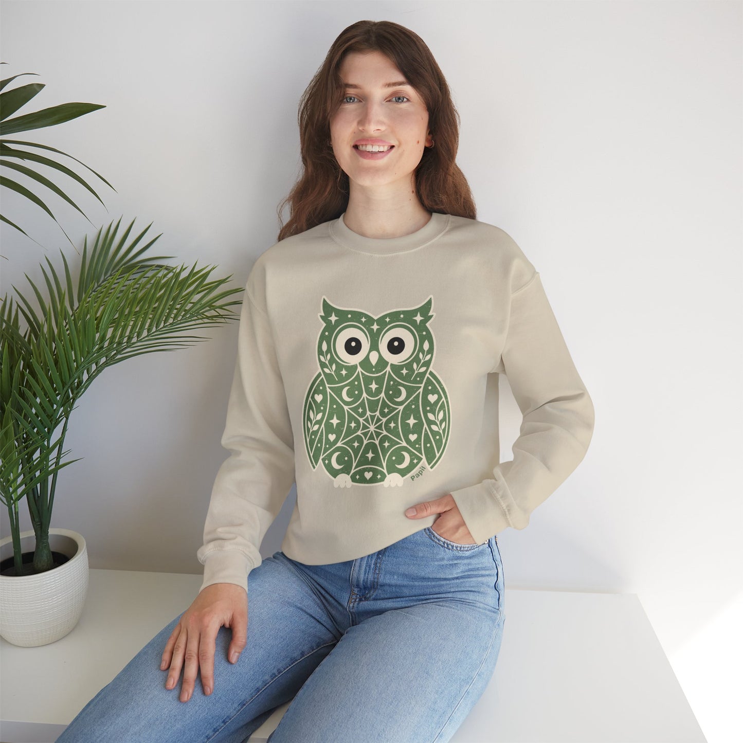 Wise & Whimsical — Folk Owl Cosy Crewneck Sweatshirt