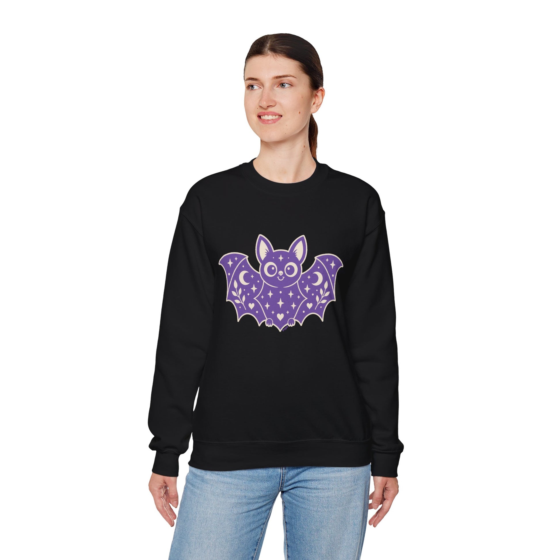 Moonlit Magic — Cute Purple Bat Halloween Crewneck Sweatshirt