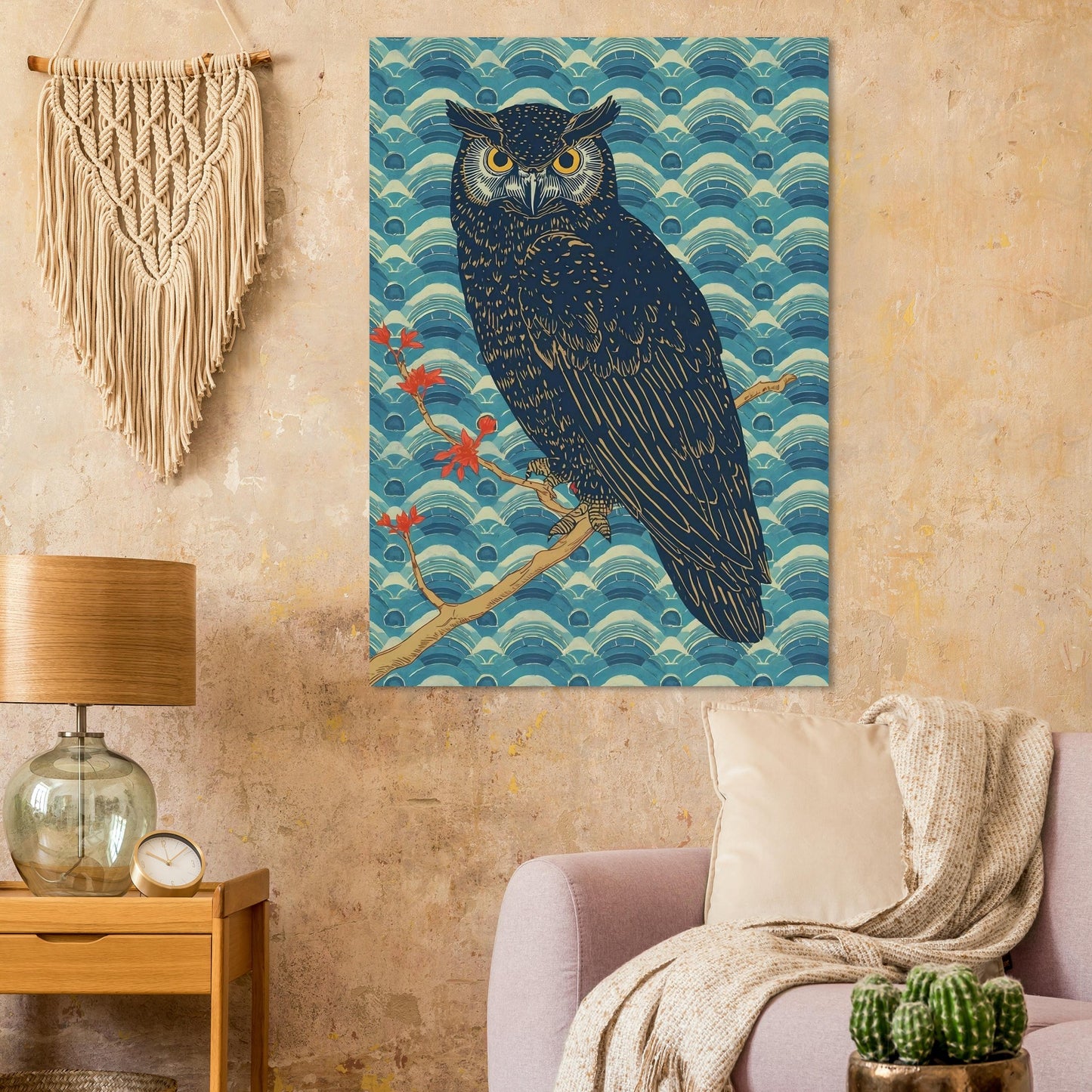 Night Watch Owl Japanese Art Wall Poster