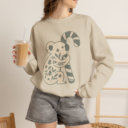 Koala Candy Cane Crewneck Christmas Sweatshirt — Whimsical Floral Australian Koala Holiday Sweatshirt