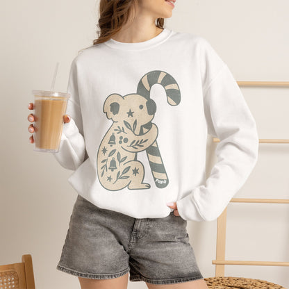 Koala Candy Cane Crewneck Christmas Sweatshirt — Whimsical Floral Australian Koala Holiday Sweatshirt