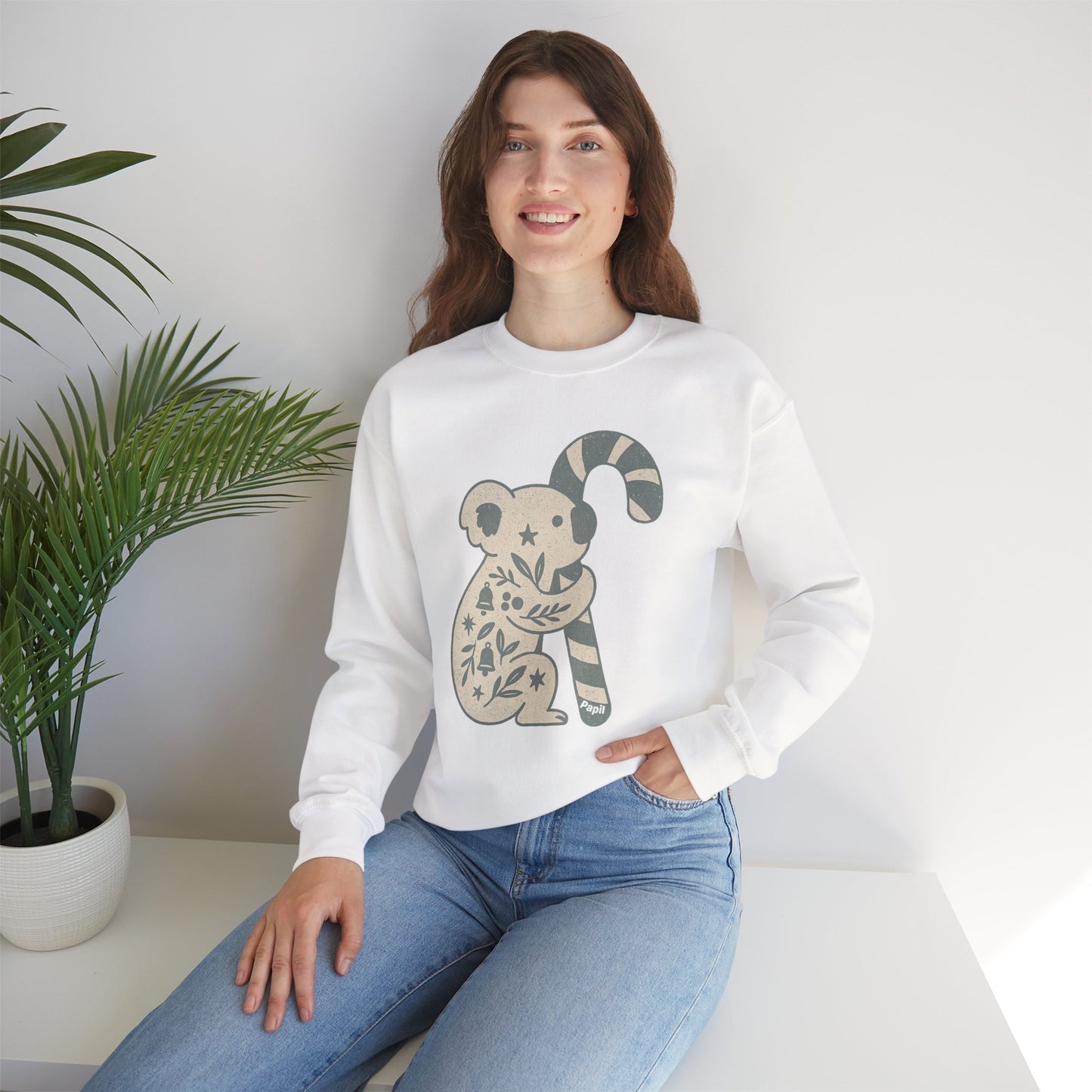 Koala Candy Cane Crewneck Christmas Sweatshirt — Whimsical Floral Australian Koala Holiday Sweatshirt