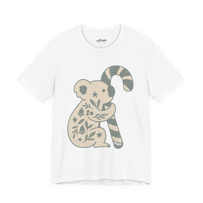 Koala Candy Cane Christmas Unisex T-Shirt — Cute Floral Koala Australian Holiday Tee White