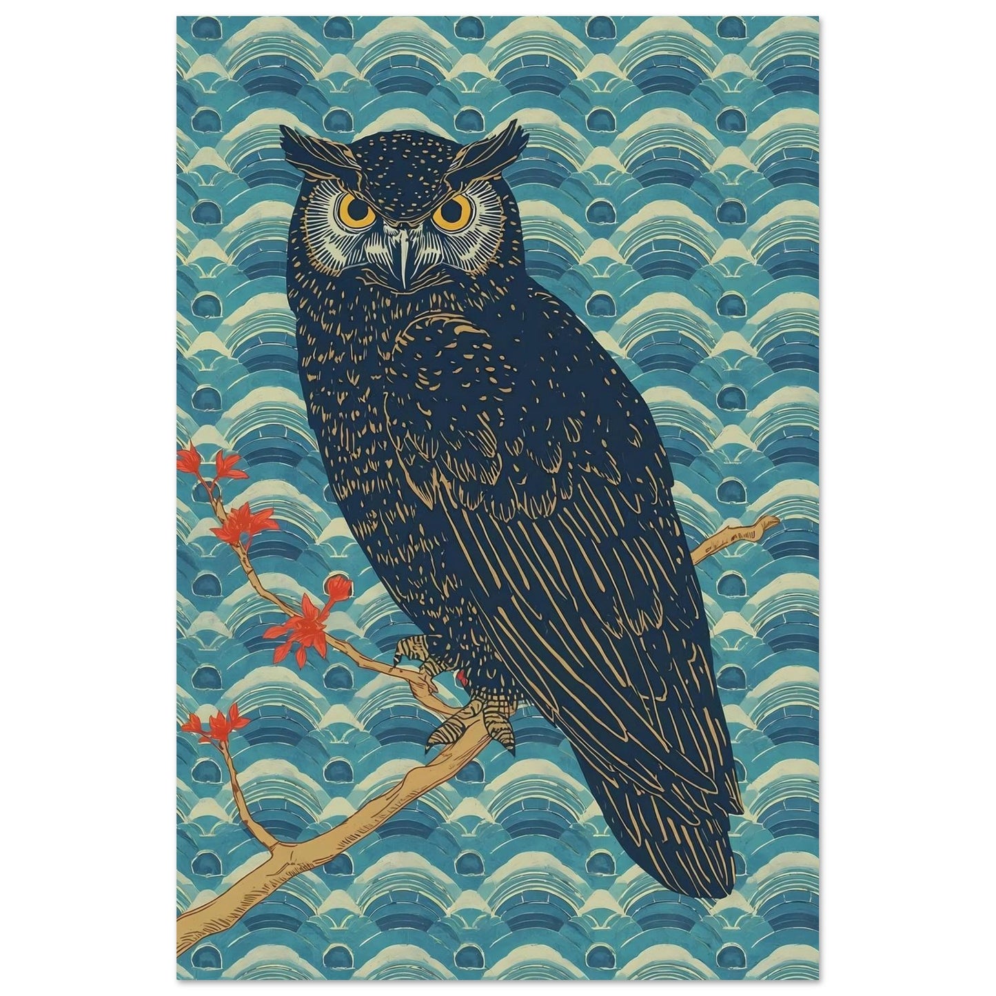 Night Watch Owl Japanese Art Wall Poster 30x45 cm 12x18″