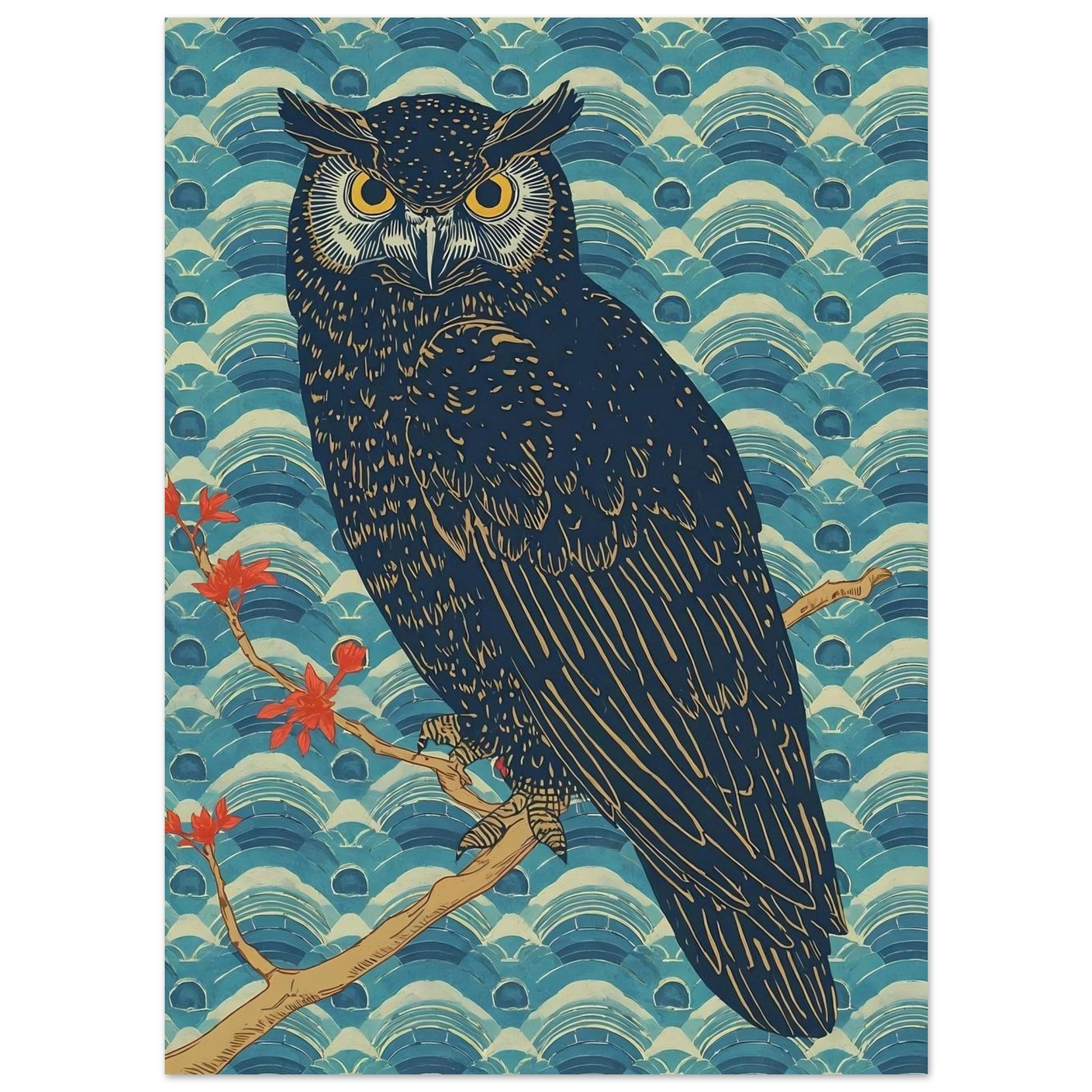 Night Watch Owl Japanese Art Wall Poster 13x18 cm 5x7″