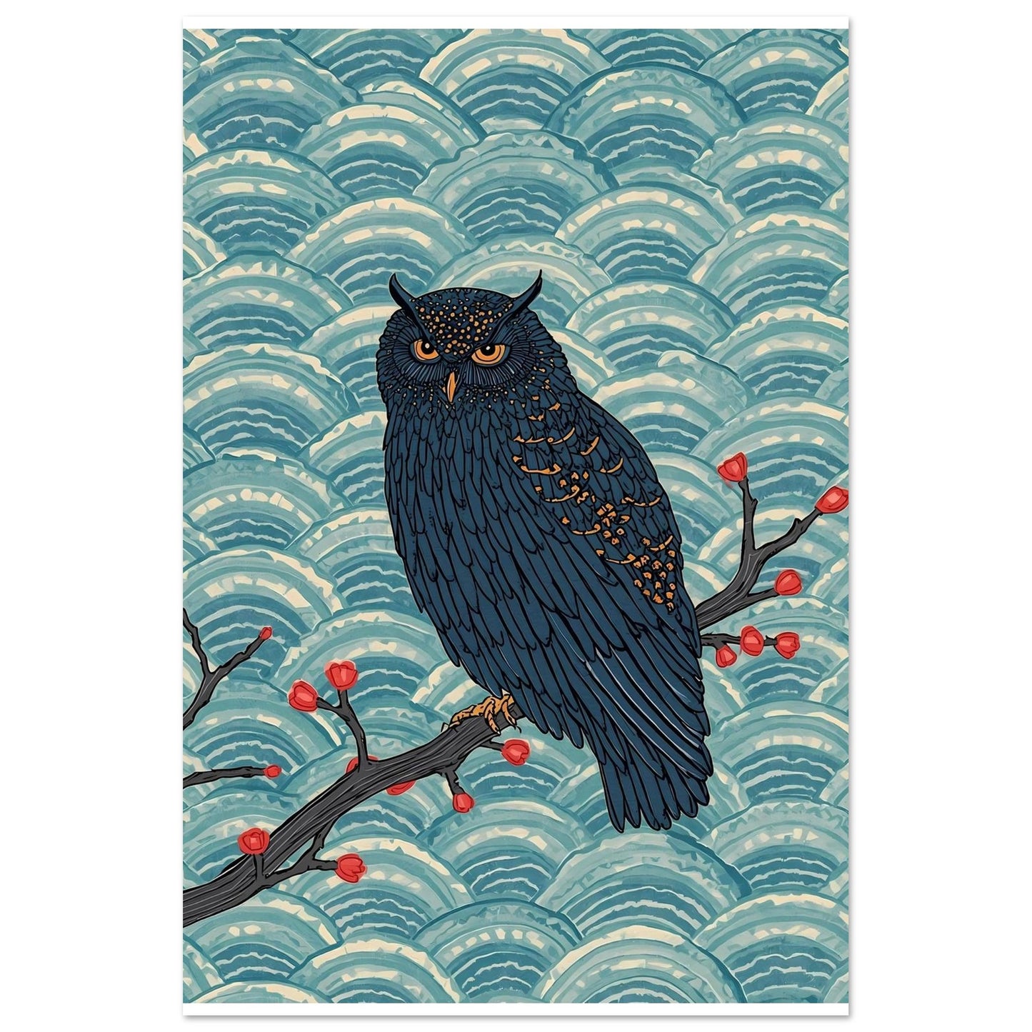 Midnight Owl Japanese Art Wall Poster 30x45 cm 12x18″