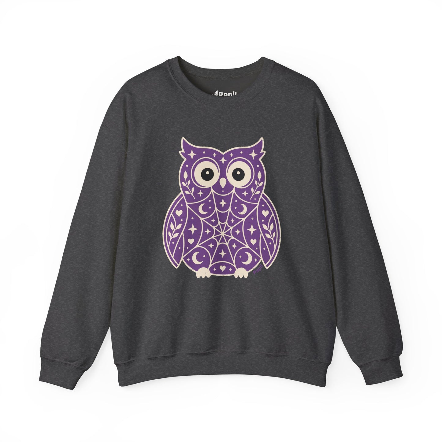 Wise & Whimsical — Folk Owl Cosy Crewneck Sweatshirt Dark Heather