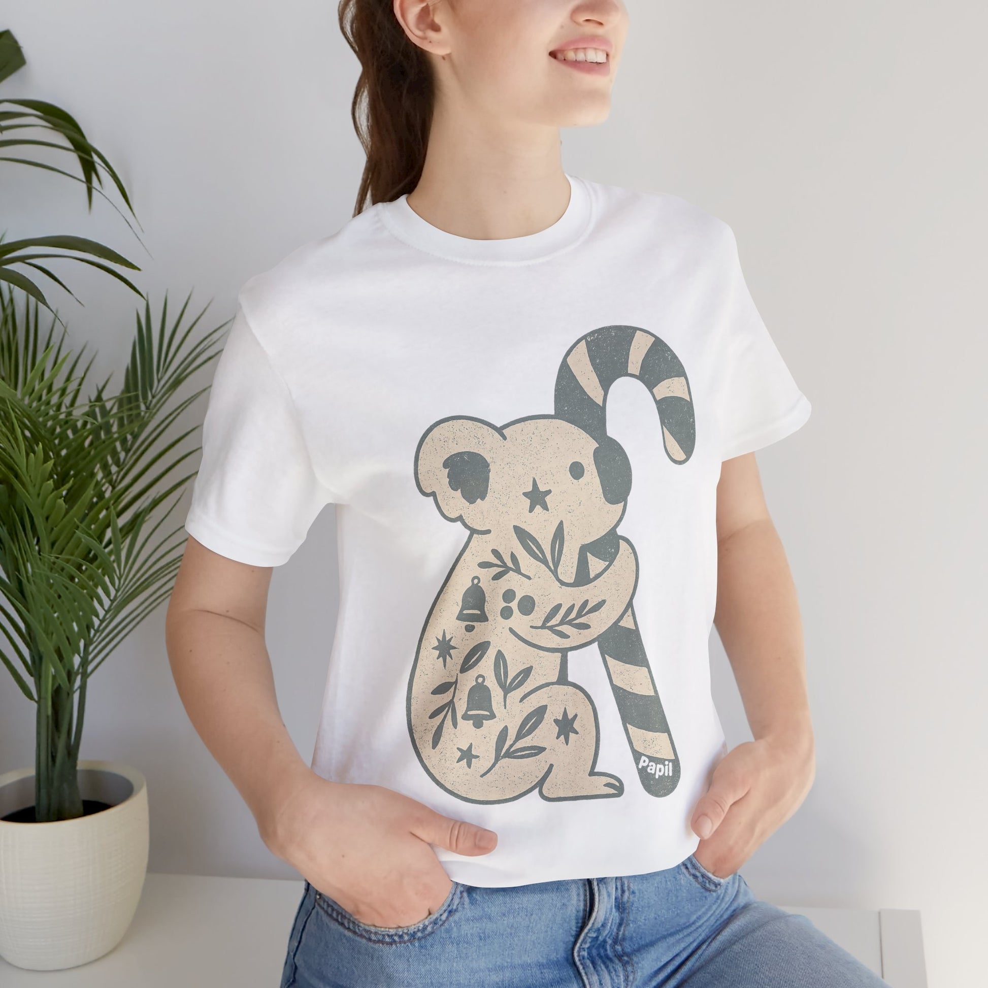 Koala Candy Cane Christmas Unisex T-Shirt — Cute Floral Koala Australian Holiday Tee