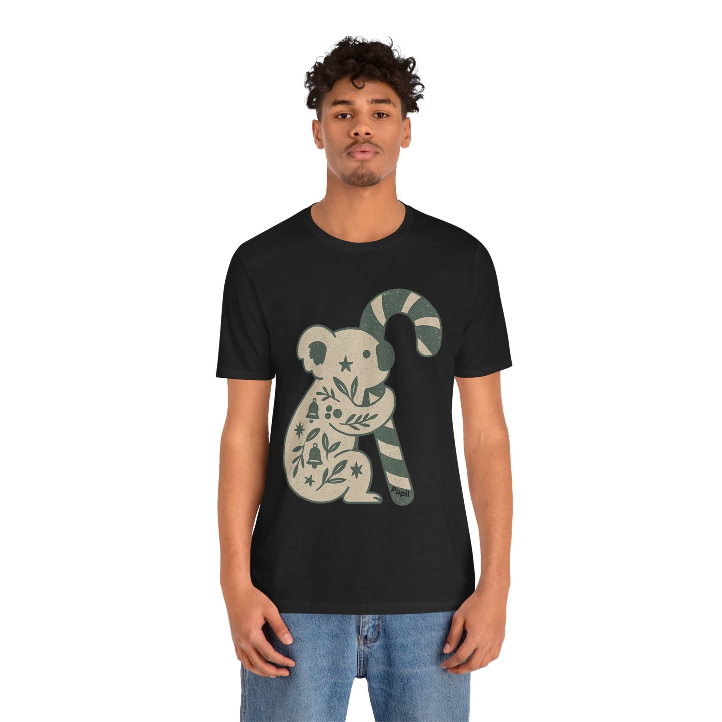 Koala Candy Cane Christmas Unisex T-Shirt — Cute Floral Koala Australian Holiday Tee