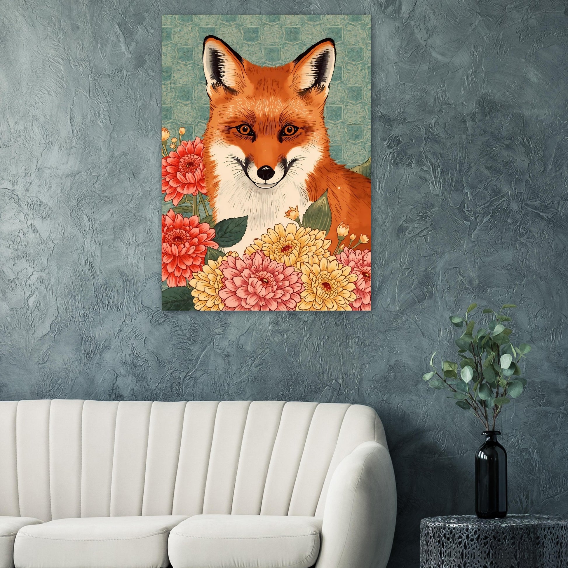 Floral Fox Ukiyo-e Wall Art Poster