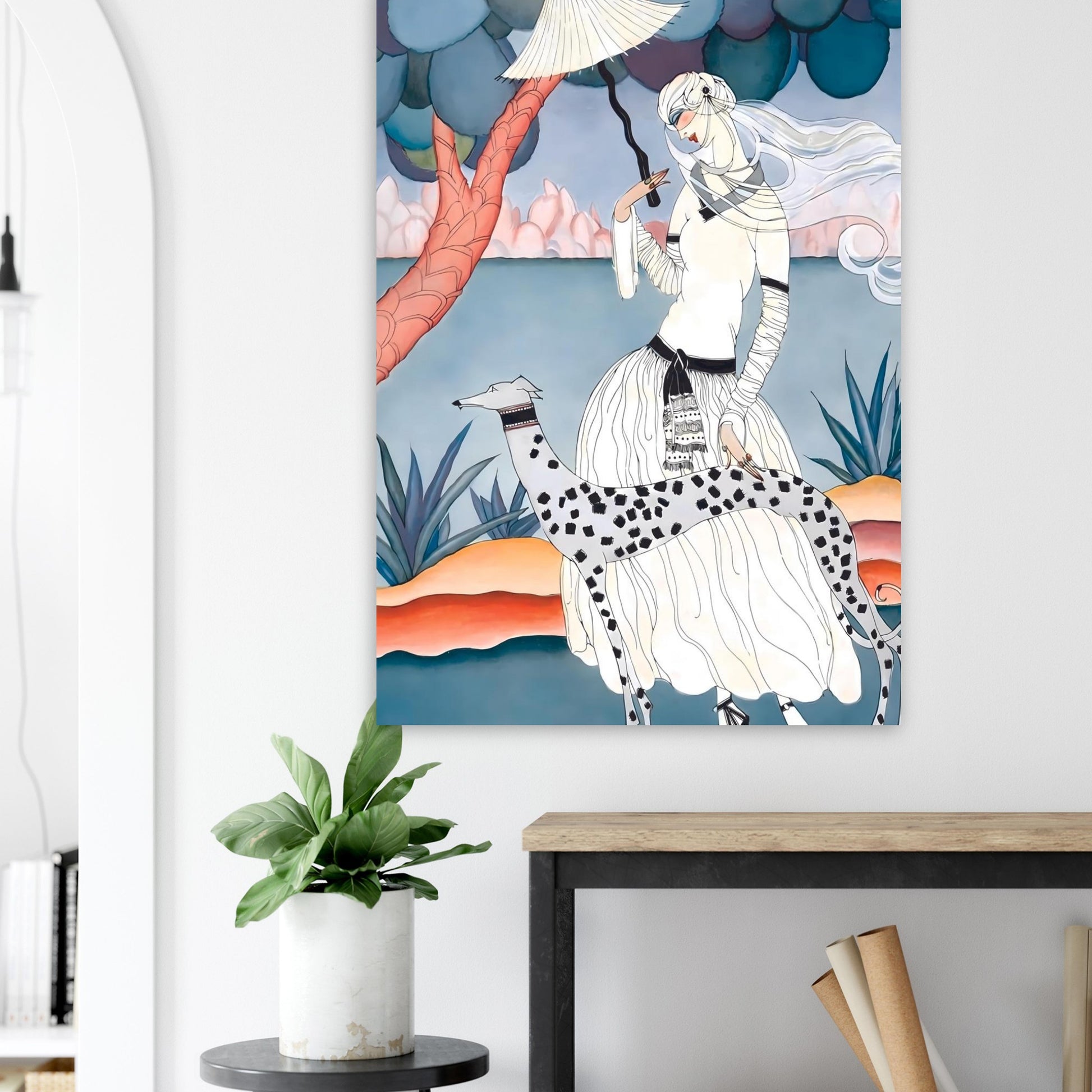 Ms Vogue & Her Spotted Hound Art Deco Wall Art Poster